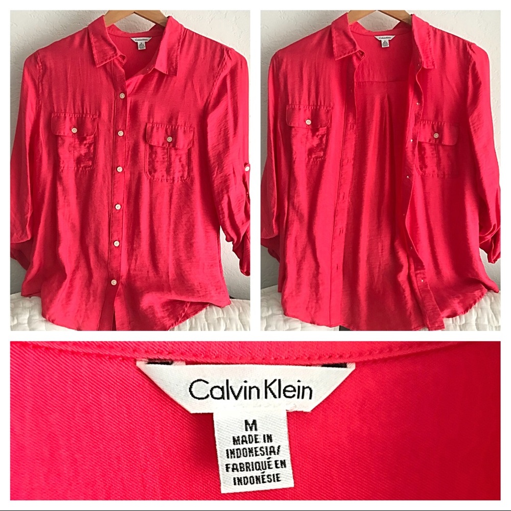 Calvin Klein watermelon 🍉 shade button up blouse